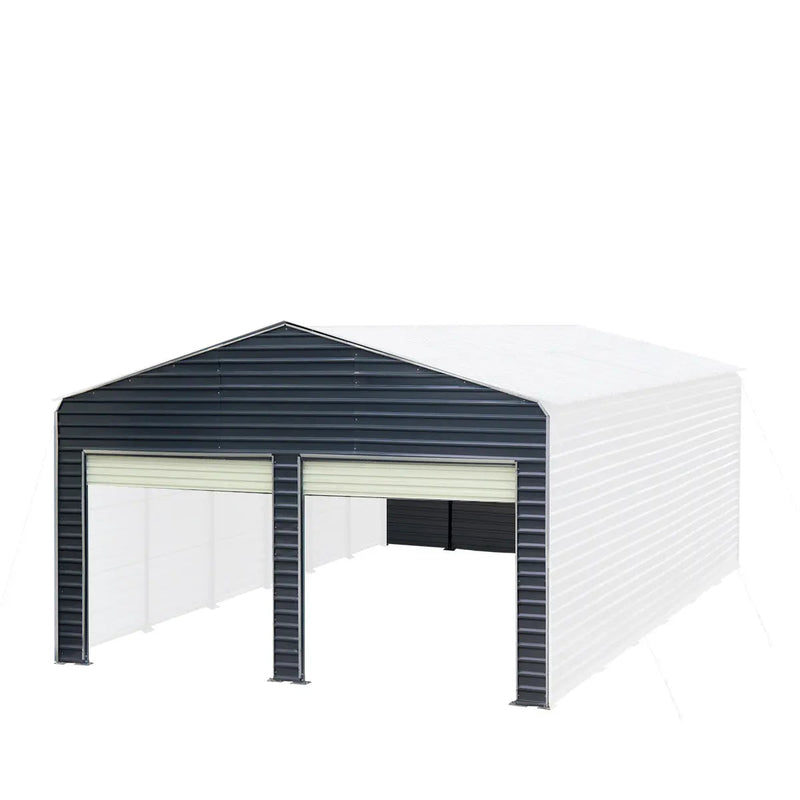Metal Shed Carport Add-On Package Kit For GMD-MSC2020F And GMD-MSC2030F , Front Wall w/Roll Up Doors & Back Wall, GMD-MSC20-RD12