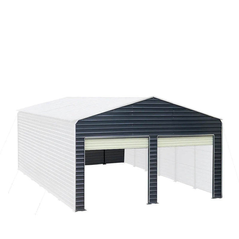 Metal Shed Carport Add-On Package Kit For GMD-MSC2020F And GMD-MSC2030F , Front Wall w/Roll Up Doors & Back Wall, GMD-MSC20-RD12