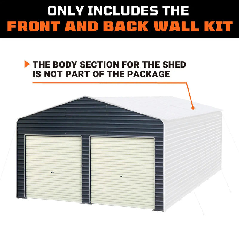 Metal Shed Carport Add-On Package Kit For GMD-MSC2020F And GMD-MSC2030F , Front Wall w/Roll Up Doors & Back Wall, GMD-MSC20-RD12