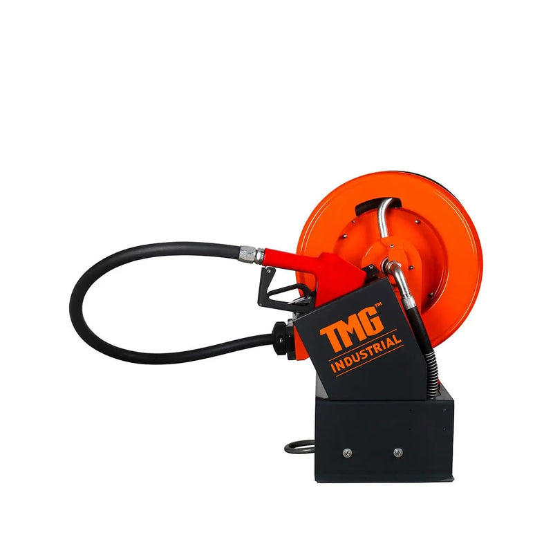 Portable Diesel Transfer Pump w/49' Hose Reel, Auto Shut Off, DC 12-Volt, 15 GPM, GMD-DFP10
