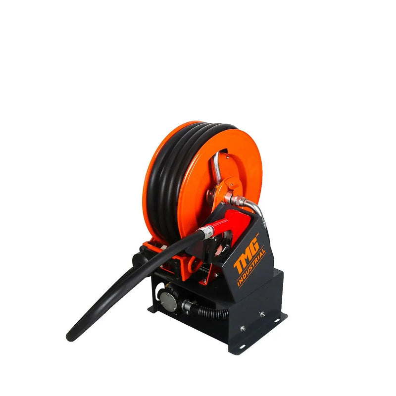 Portable Diesel Transfer Pump w/49' Hose Reel, Auto Shut Off, DC 12-Volt, 15 GPM, GMD-DFP10