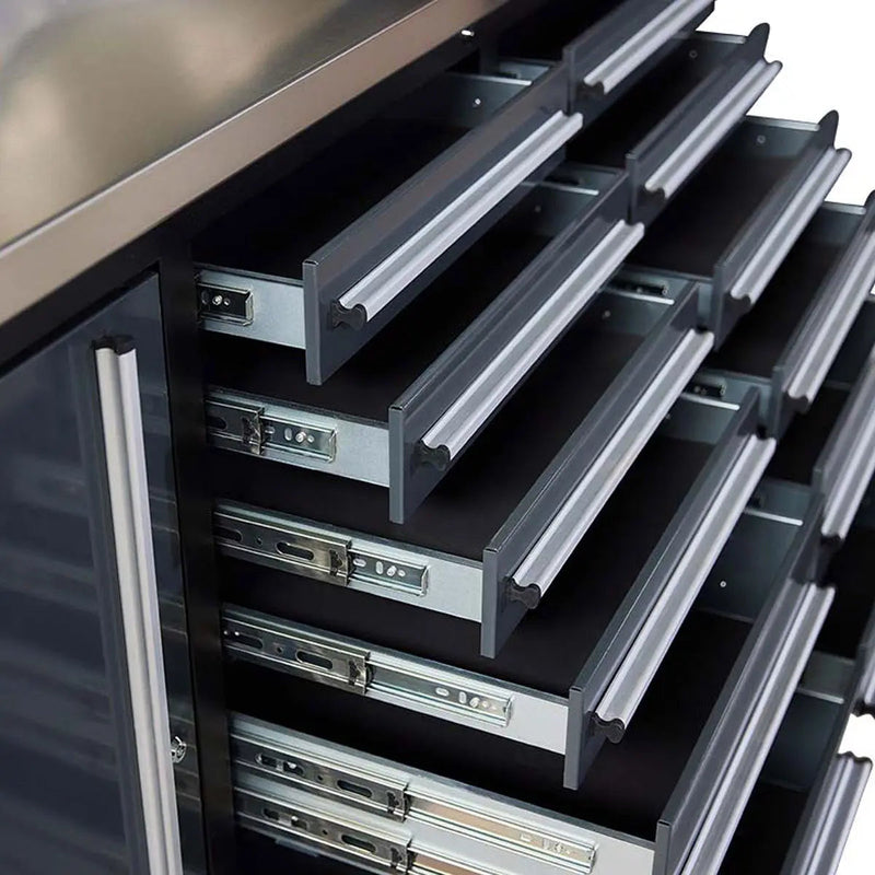 Pro Series 7-Ft 12-Drawer Workbench with Stainless Steel Top, Ball Bearing Double Slides & Casters, GMD-WB712