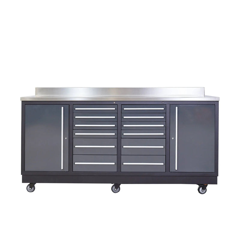 Pro Series 7-Ft 12-Drawer Workbench with Stainless Steel Top, Ball Bearing Double Slides & Casters, GMD-WB712