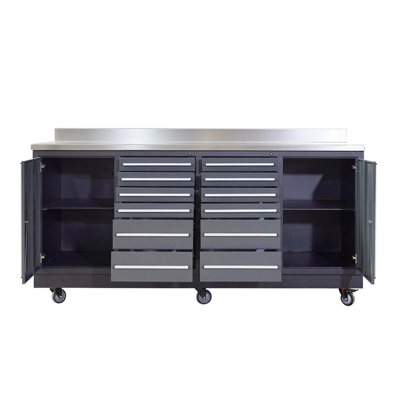 Pro Series 7-Ft 12-Drawer Workbench with Stainless Steel Top, Ball Bearing Double Slides & Casters, GMD-WB712