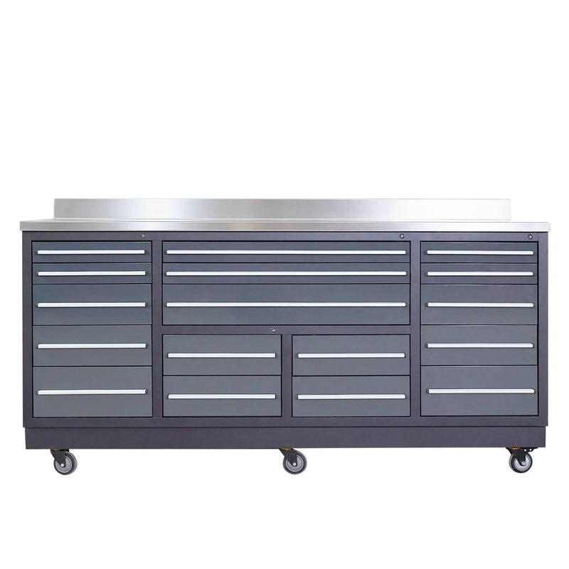 Pro Series 7-Ft 17-Drawer Workbench with Stainless Steel Top, Ball Bearing Double Slides & Casters, GMD-WB717