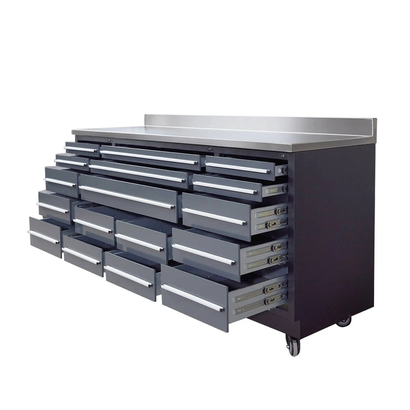 Pro Series 7-Ft 17-Drawer Workbench with Stainless Steel Top, Ball Bearing Double Slides & Casters, GMD-WB717