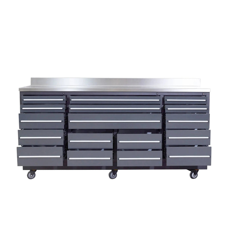 Pro Series 7-Ft 17-Drawer Workbench with Stainless Steel Top, Ball Bearing Double Slides & Casters, GMD-WB717