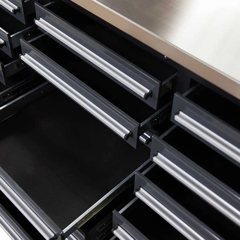 Pro Series 7-Ft 24-Drawer Workbench with Stainless Steel Top, Ball Bearing Double Slides & Casters, GMD-WB724