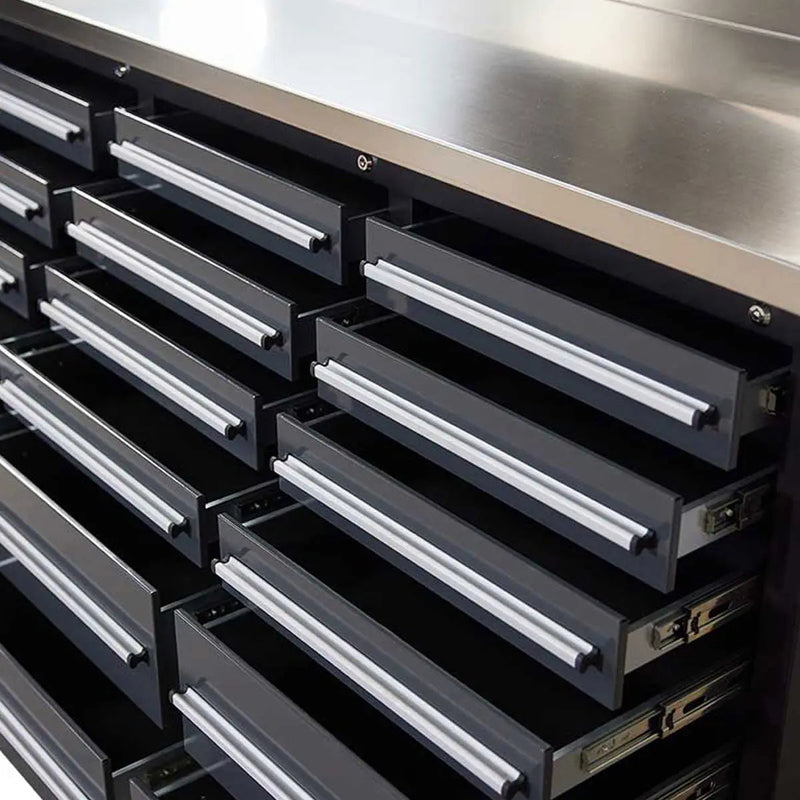 Pro Series 7-Ft 24-Drawer Workbench with Stainless Steel Top, Ball Bearing Double Slides & Casters, GMD-WB724