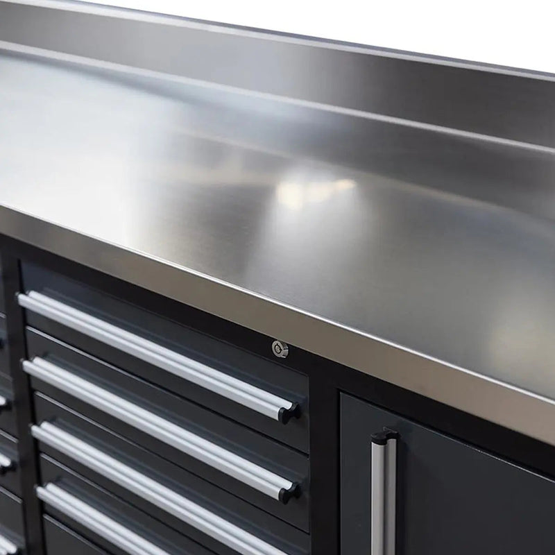 Pro Series 9-Ft 18-Drawer Workbench with Stainless Steel Top, Ball Bearing Double Slides & Casters, GMD-WB918