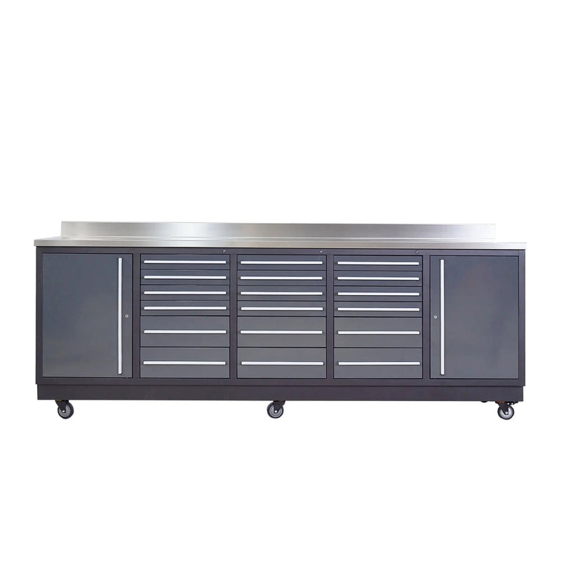 Pro Series 9-Ft 18-Drawer Workbench with Stainless Steel Top, Ball Bearing Double Slides & Casters, GMD-WB918
