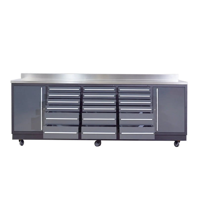 Pro Series 9-Ft 18-Drawer Workbench with Stainless Steel Top, Ball Bearing Double Slides & Casters, GMD-WB918