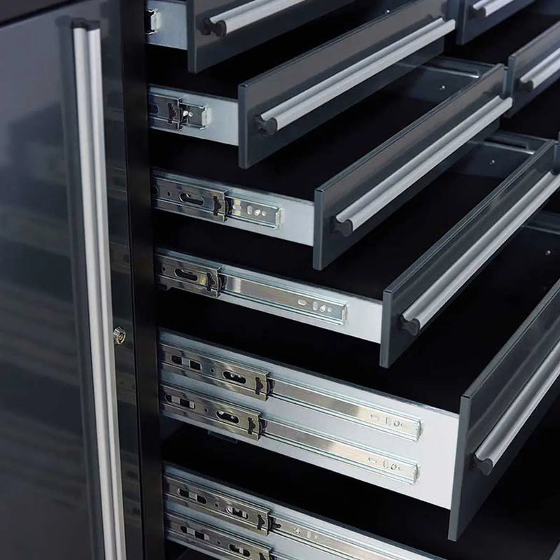 Pro Series 9-Ft 18-Drawer Workbench with Stainless Steel Top, Ball Bearing Double Slides & Casters, GMD-WB918