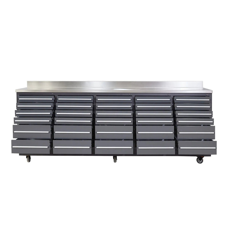 Pro Series 9-Ft 30-Drawer Workbench with Stainless Steel Top, Ball Bearing Double Slides & Casters, GMD-WB930