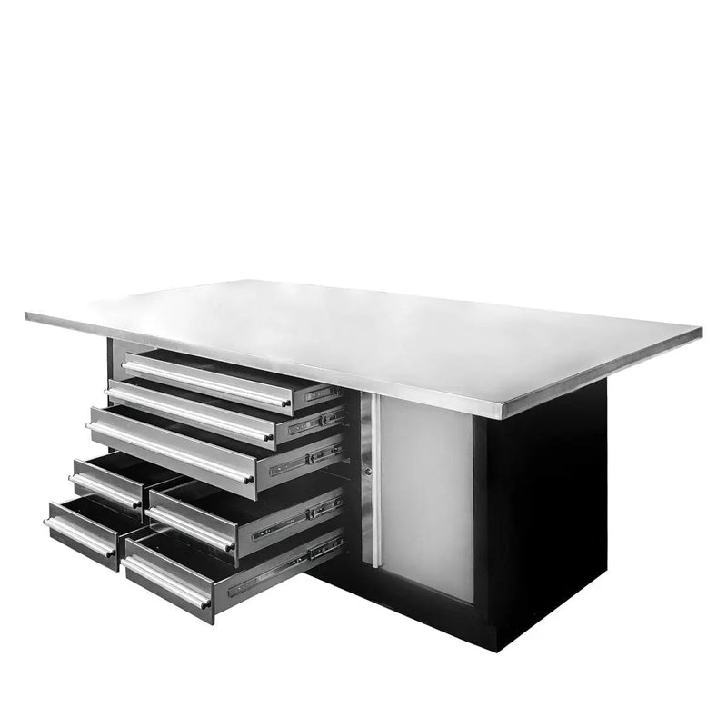 Pro Series Stainless-Steel Extra-Large 85" x 45" Platform Workbench, 7 Lockable Drawers, 2 Storage Cabinets, All-in-One Welded Frame, GMD-WB708S (Previously GMD-WB85XS)