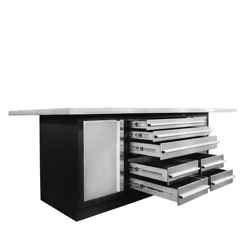 Pro Series Stainless-Steel Extra-Large 85" x 45" Platform Workbench, 7 Lockable Drawers, 2 Storage Cabinets, All-in-One Welded Frame, GMD-WB708S (Previously GMD-WB85XS)