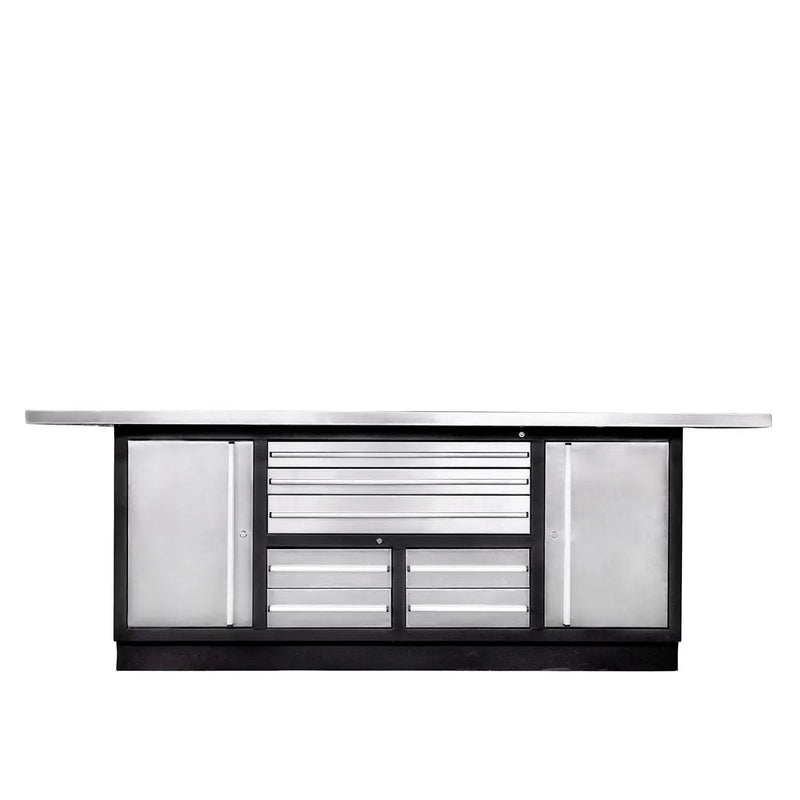 Pro Series Stainless-Steel Extra-Large 85" x 45" Platform Workbench, 7 Lockable Drawers, 2 Storage Cabinets, All-in-One Welded Frame, GMD-WB708S (Previously GMD-WB85XS)