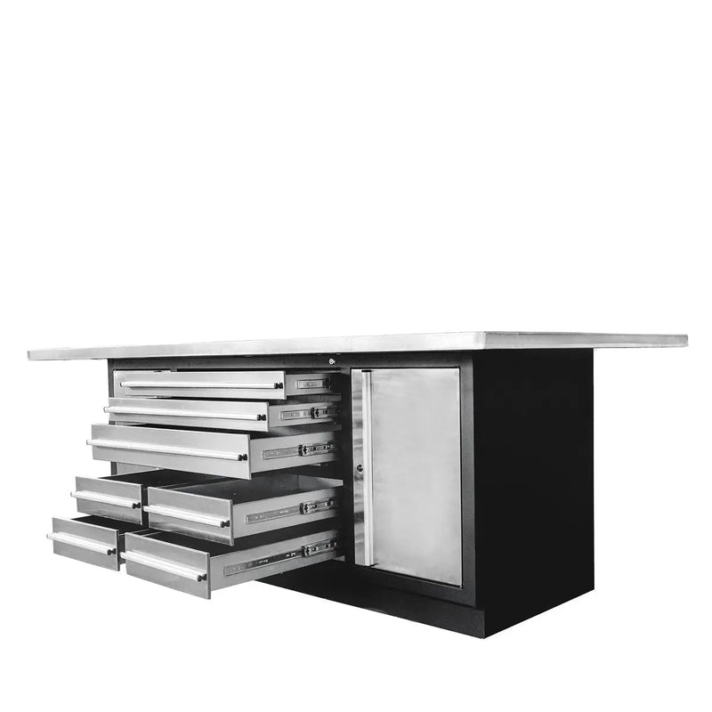 Pro Series Stainless-Steel Extra-Large 85" x 45" Platform Workbench, 7 Lockable Drawers, 2 Storage Cabinets, All-in-One Welded Frame, GMD-WB708S (Previously GMD-WB85XS)
