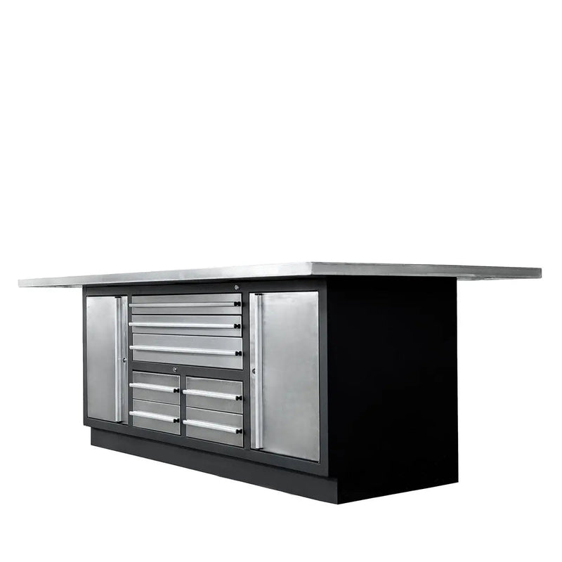 Pro Series Stainless-Steel Extra-Large 85" x 45" Platform Workbench, 7 Lockable Drawers, 2 Storage Cabinets, All-in-One Welded Frame, GMD-WB708S (Previously GMD-WB85XS)