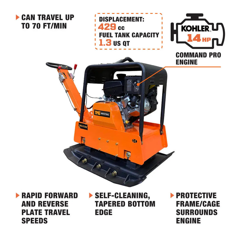 Reversible Plate Compactor, 8500-lb Compact Capacity, 14 HP CH440 Kohler Command Pro Series Engine, 34" Compaction Depth, GMD-PC330K