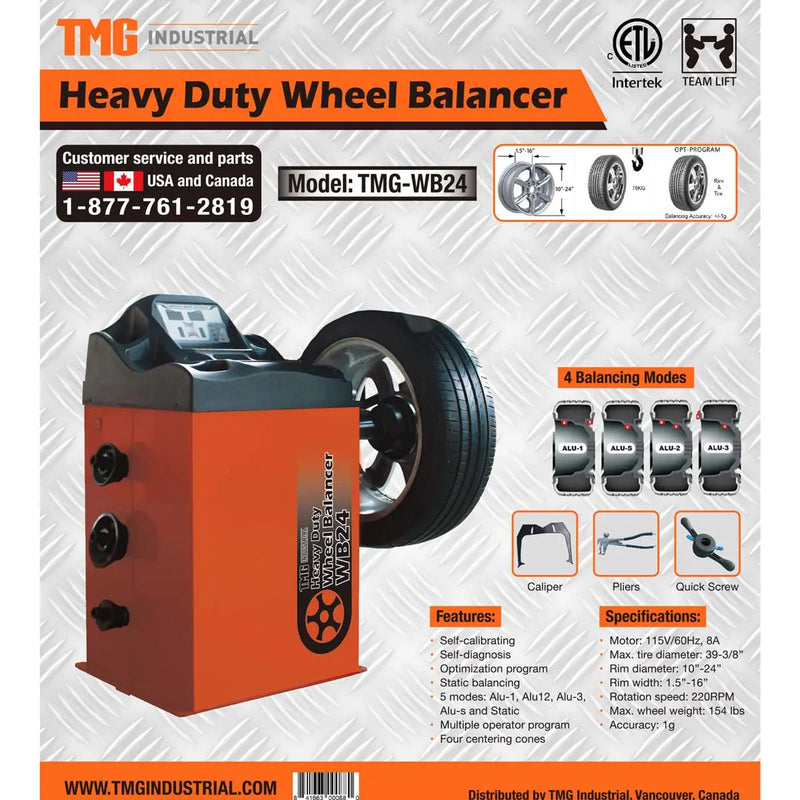 Self-Calibrating Wheel Balancer, 10"-24" Rim, Computerized, 220 RPM, +/- 1 g of Accuracy, ALU Balancing Modes, GMD-WB24