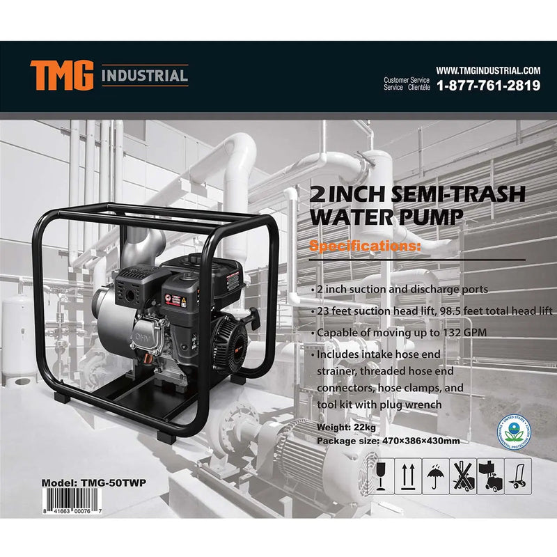 GMD-50TWP 132 GPM 2" Semi-Trash Water Pump with 6.5 HP Gas Engine