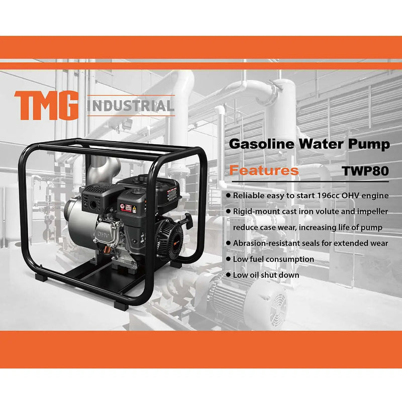 GMD-80TWP 220 GPM 3" Semi-Trash Water Pump with 6.5 HP Gas Engine