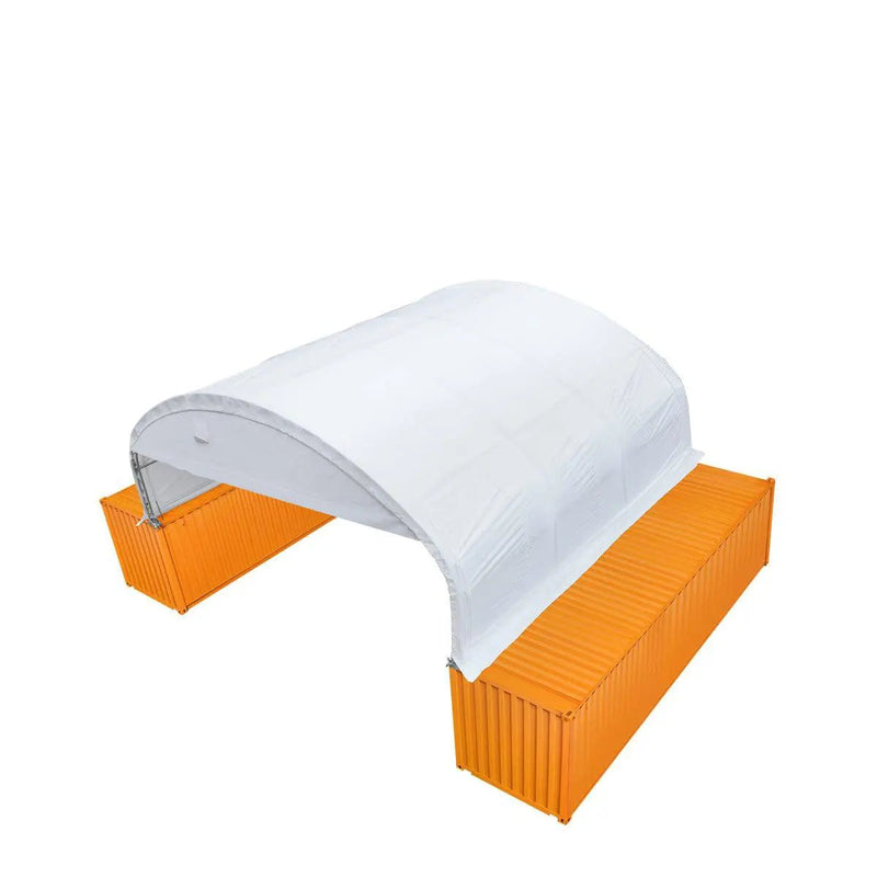30' x 20' Dual Truss Container Shelter with Heavy Duty 17 oz PVC Cover, Enclosed End Wall & Front Drop, GMD-DT3020CF