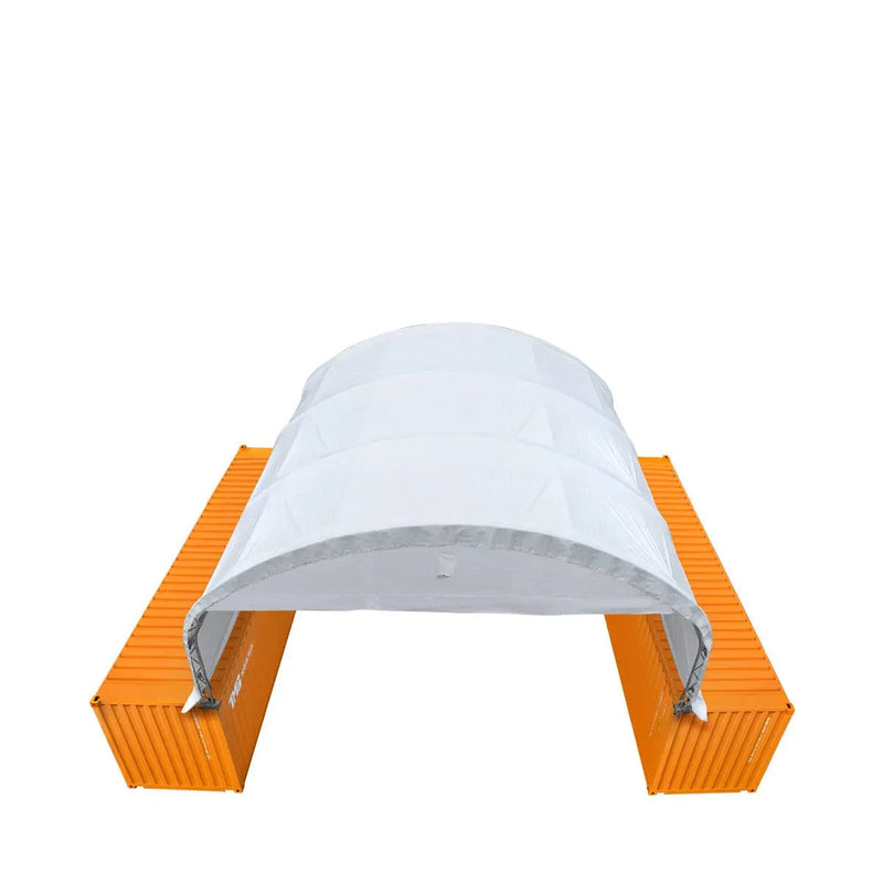 30' x 20' Dual Truss Container Shelter with Heavy Duty 17 oz PVC Cover, Enclosed End Wall & Front Drop, GMD-DT3020CF