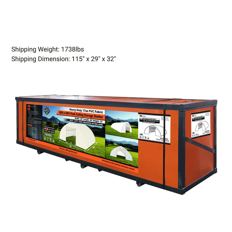 30' x 40' Peak Ceiling Storage Shelter with Heavy Duty 17 oz PVC Cover & Drive Through Doors, GMD-ST3040V