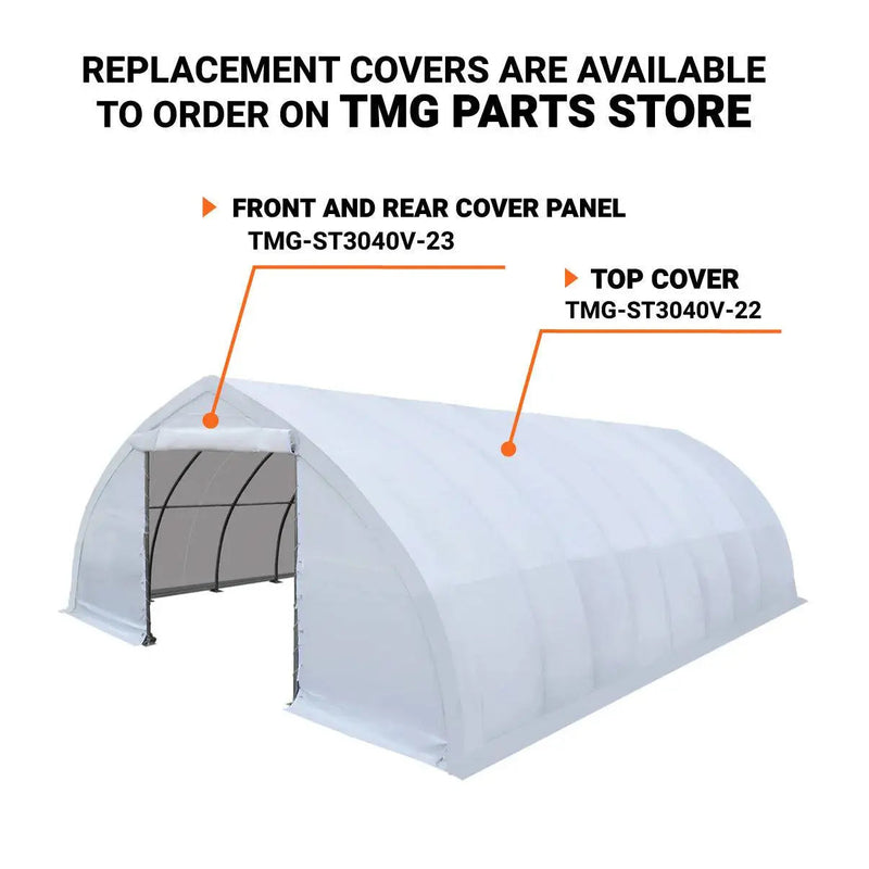 30' x 40' Peak Ceiling Storage Shelter with Heavy Duty 17 oz PVC Cover & Drive Through Doors, GMD-ST3040V
