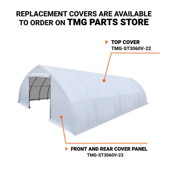 30' x 60' Peak Ceiling Storage Shelter with Heavy Duty 17 oz PVC Cover & Drive Through Doors, GMD-ST3062V (Previously ST3060V)