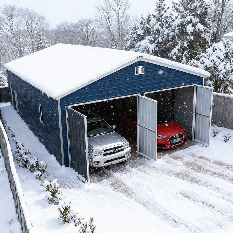 20' x 40' Metal Garage Shed, 9' High Double Front Doors, 13' Peak, 800 Sq-Ft GMD-MS2040