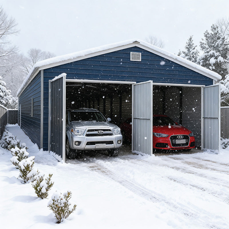 20' x 20' Metal Garage Shed, 9' High Double Front Doors, 13' Peak, 400 Sq-Ft GMD-MS2020