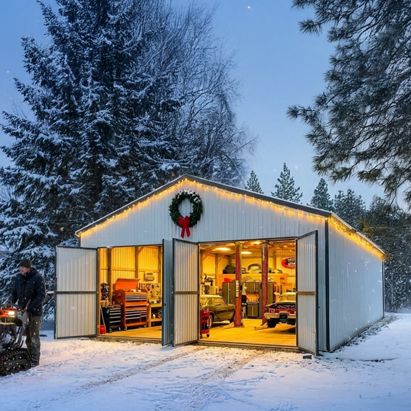 30' x 50' Metal Garage Shed – Steel Building with 11' Clearance High Front Doors, Side Entry Door, 16 GA Steel Structure GMD-MS3050