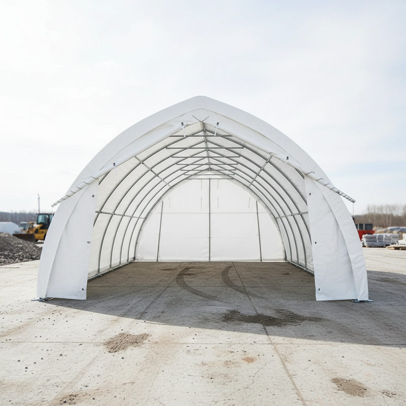 20' x 30' Arch Wall Peak Ceiling Storage Shelter with Heavy Duty 11 oz PE Cover & Drive Through Doors, GMD-ST2032P (Previously ST2031P)