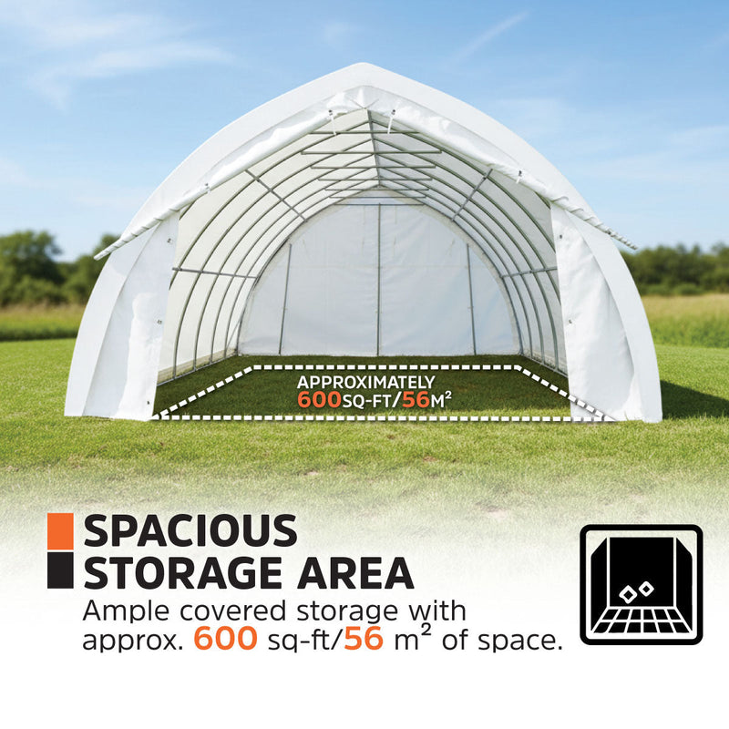 20' x 30' Arch Wall Peak Ceiling Storage Shelter with Heavy Duty 11 oz PE Cover & Drive Through Doors, GMD-ST2032P (Previously ST2031P)