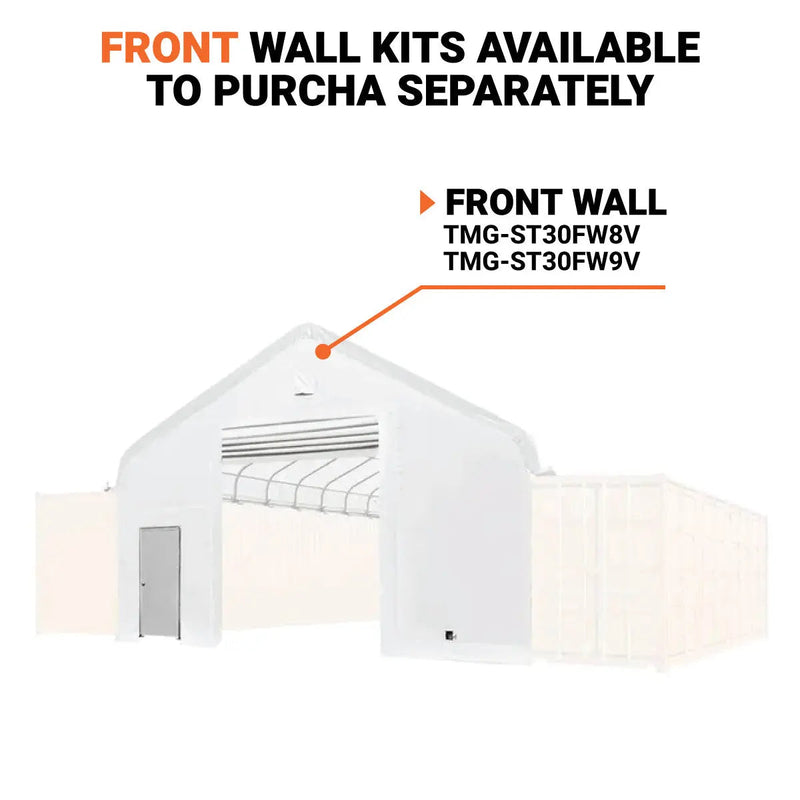 30' x 40' PVC Fabric Container Shelter, Peak Roof, with End Wall & Partial Front Drop, GMD-ST3042CVF (Previously ST3041CVF)