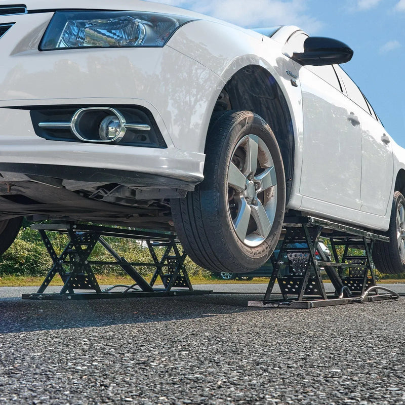 25.6" Max Height Car Lift, 5,000 LBS Capacity, Extended-Length Plates, 120V Power Unit, DOBA-ALT5000