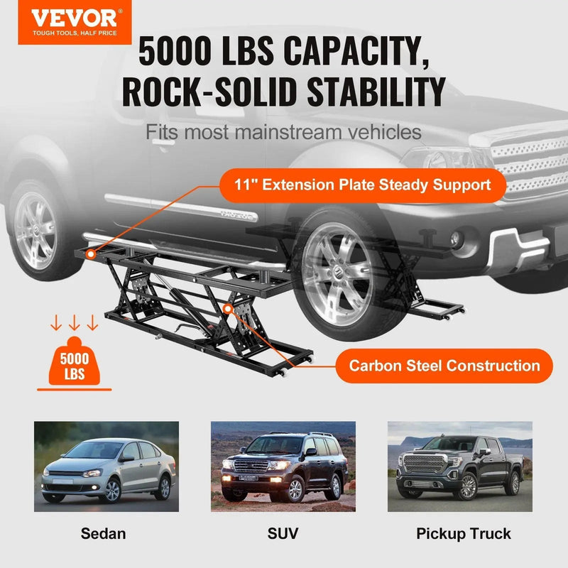 25.6" Max Height Car Lift, 5,000 LBS Capacity, Extended-Length Plates, 120V Power Unit, DOBA-ALT5000
