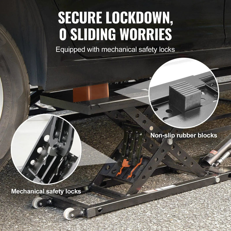 25.6" Max Height Car Lift, 5,000 LBS Capacity, Extended-Length Plates, 120V Power Unit, DOBA-ALT5000