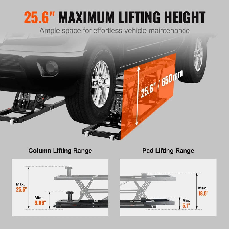 25.6" Max Height Car Lift, 5,000 LBS Capacity, Extended-Length Plates, 120V Power Unit, DOBA-ALT5000