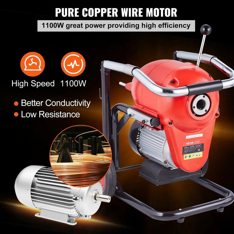 120FT x 6/5" Drain Cleaner Machine, 1100W Motor, Sectional Snake Auger, Manual Feed Design, DOBA-DAC120