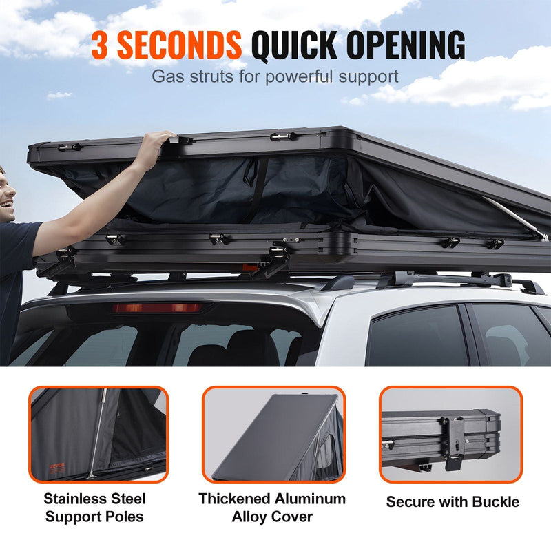 Naturnest Hard Shell Rooftop Tent 2–3 Person with Ladder & Thick Mattress, Waterproof for SUV & Truck, VEVOR, DOBA-RTT23NN