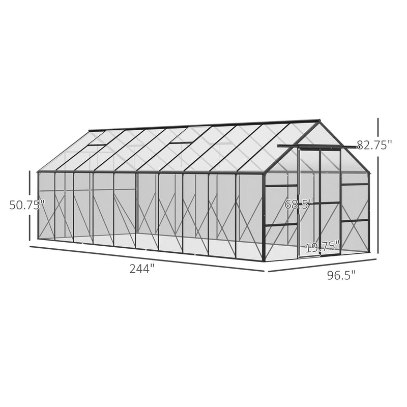 20' x 8' Walk-In Aluminum Polycarbonate Greenhouse with Roof Vent & Sliding Door, Outsunny, DOBA-GH208