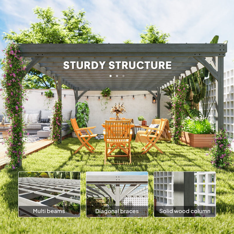 12' x 20' Wooden Pergola Gazebo with Grape Trellis & Concrete Anchors, Gray, DOBA-WPG1220