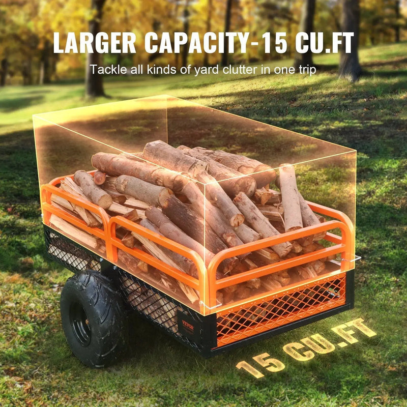 1500 lbs Steel Dump Trailer, 15 Cu. Ft Capacity, Removable Sides, Tow Behind for Mowers/Tractors/ATV, DOBA-DT1500