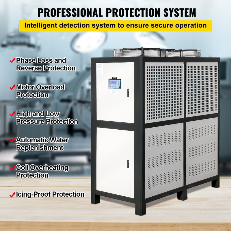 15 Ton Industrial Water Chiller, 15HP Air-Cooled System, Finned Condenser with Micro-Computer Control, Stainless Steel Water Tank, DOBA-WC15
