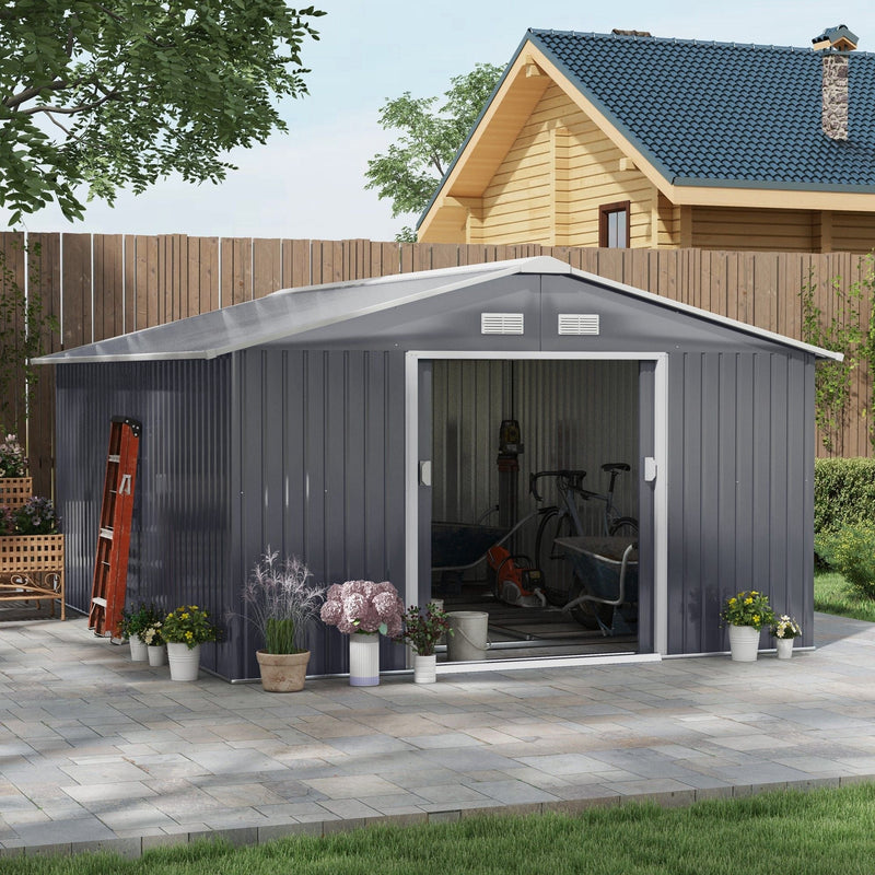 12.6' x 11' Metal Storage Shed with Double Sliding Doors & Air Vents, Outsunny, DOBA-SH12611