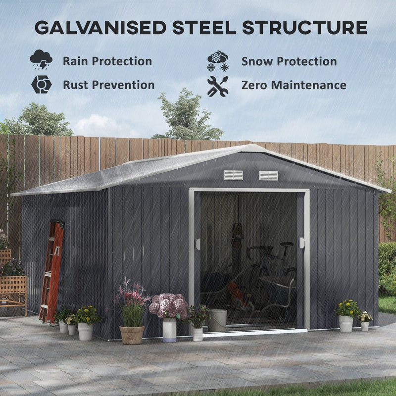 12.6' x 11' Metal Storage Shed with Double Sliding Doors & Air Vents, Outsunny, DOBA-SH12611